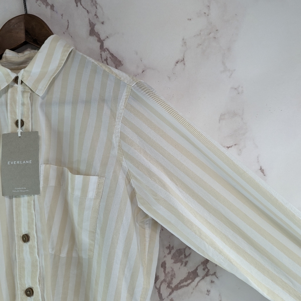Everlane Cropped Cream Stripe Button-Down Shirt - Picture 14 of 15